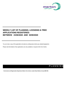 Weekly List of Planning, Licensing & Tree Applications Registered