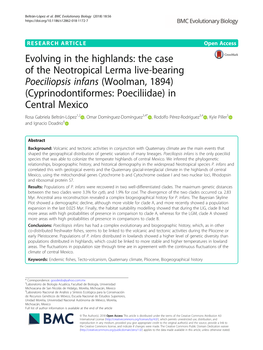 Evolving in the Highlands: the Case of the Neotropical Lerma Live-Bearing Poeciliopsis Infans (Woolman, 1894) (Cyprinodontiforme