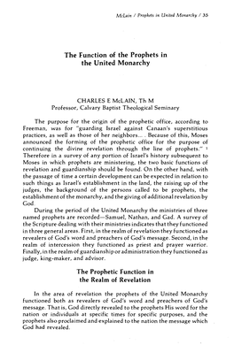 The Function of the Prophets in the United Monarchy