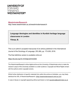 Westminsterresearch Language Ideologies and Identities in Kurdish