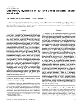 Understory Dynamics in Cut and Uncut Western Juniper Woodlands