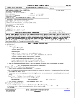 Civil Case Information Statement Part I