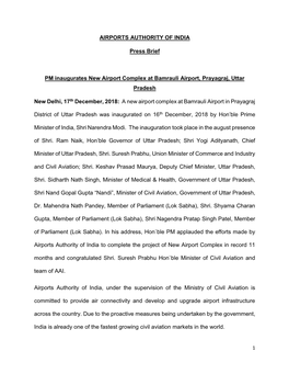 AIRPORTS AUTHORITY of INDIA Press Brief PM Inaugurates New