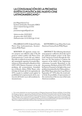 LA CONSUMACIÓN DE LA PROMESA ESTÉTICO-POLÍTICA DEL NUEVO CINE LATINOAMERICANO A
