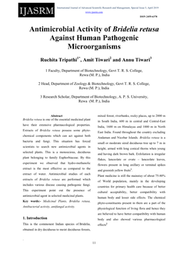 Antimicrobial Activity of Bridelia Retusa Against Human Pathogenic Microorganisms