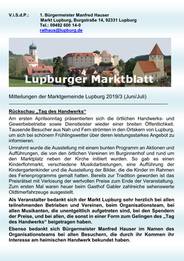Mitteilungen Der Marktgemeinde Lupburg 2019/3 (Juni/Juli)