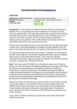 This Walk Description Is from Happyhiker.Co.Uk Uldale Fells