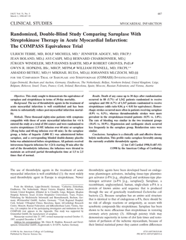 Randomized, Double-Blind Study Comparing Saruplase with Streptokinase Therapy in Acute Myocardial Infarction: the COMPASS Equivalence Trial