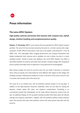 Press Information the Leica APS-C System
