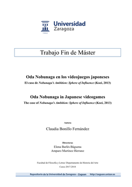 Oda Nobunaga in Japanese Videogames the Case of Nobunaga’S Ambition: Sphere of Influence (Koei, 2013)