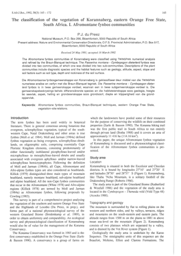 The Classification of the Vegetation of Korannaberg Eastern Orange Free