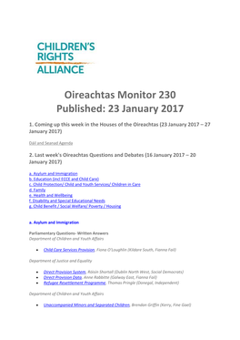 Oireachtas Monitor 230 Published: 23 January 2017