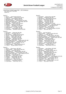 Derick Brown Football League Draft Results 11-Feb-2015 10:15 AM ET