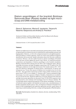 Protistology Diatom Assemblages of the Brackish Bolshaya Samoroda