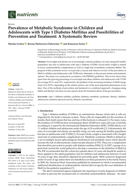 Prevalence of Metabolic Syndrome in Children and Adolescents with Type 1 Diabetes Mellitus and Possibilities of Prevention and Treatment: a Systematic Review