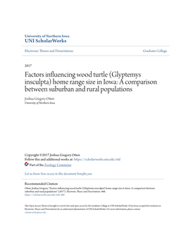 Factors Influencing Wood Turtle (Glyptemys Insculpta) Home Range