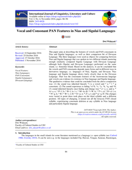 Vocal and Consonant PAN Features in Nias and Sigulai Languages