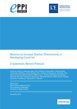Reforms to Increase Teacher Effectiveness in Developing Countries