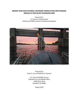 Brood Year 2018 Juvenile Salmonid Production and Passage Indices at Red Bluff Diversion Dam