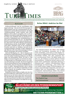 Turf-Times Der Deutsche Newsletter Für Vollblutzucht & Rennsport Mit Dem Galopp-Portal Unter