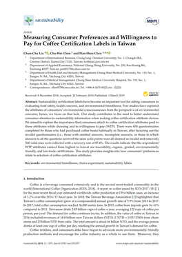 Measuring Consumer Preferences and Willingness to Pay for Coffee Certiﬁcation Labels in Taiwan