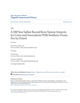 A 200 Year Sulfate Record from Sixteen Antarctic Ice Cores and Associations with Southern Ocean Sea-Ice Extent D