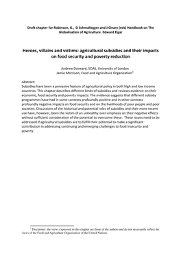 Agricultural Subsidies and Their Impacts on Food Security and Poverty Reduction