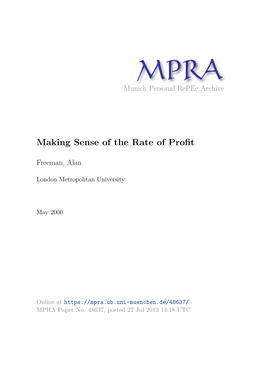 Making Sense of the Rate of Profit