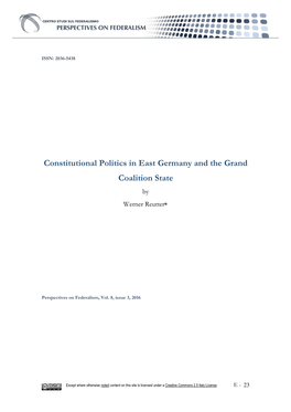 Constitutional Politics in East Germany and the Grand Coalition State by Werner Reutter