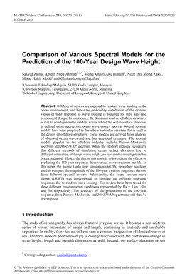 Comparison of Various Spectral Models for the Prediction of the 100-Year Design Wave Height