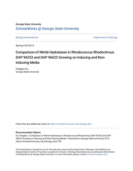 Comparison of Nitrile Hydratases in Rhodococcus Rhodochrous DAP 96253 and DAP 96622 Growing on Inducing and Non- Inducing Media