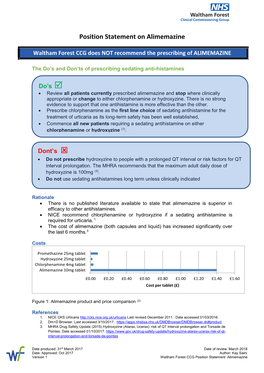 Position Statement on Alimemazine