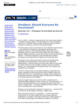 Smallpox: Should Everyone Be Vaccinated?