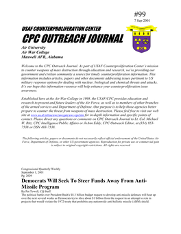 USAF COUNTERPROLIFERATION CENTER CPC OUTREACH JOURNAL Air University Air War College Maxwell AFB, Alabama