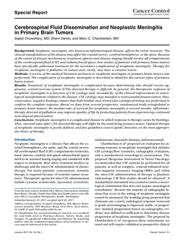 Cerebrospinal Fluid Dissemination and Neoplastic Meningitis in Primary Brain Tumors Sajeel Chowdhary, MD, Sherri Damlo, and Marc C