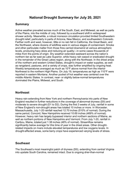 National Drought Summary for July 20, 2021