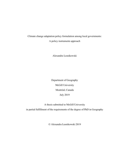 Climate Change Adaptation Policy Formulation Among Local Governments: a Policy Instruments Approach