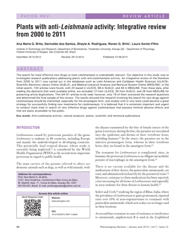 Plants with Anti‑Leishmania Activity: Integrative Review from 2000 to 2011