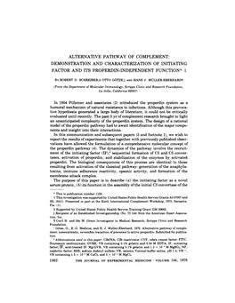 Alternative Pathway of Complement: Demonstration and Characterization of Initiating Factor and Its Properdin-Independent Function*' $