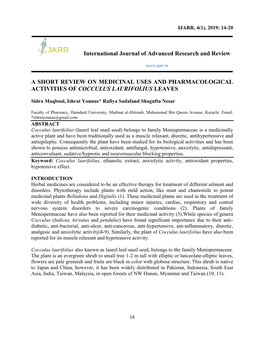 International Journal of Advanced Research and Review a SHORT