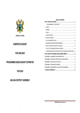 Composite Budget for 2020-2023 Programme Based Budget Estimates for 2020 Anloga District Assembly