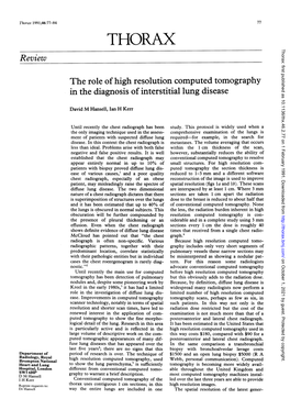 The Role of High Resolution Computed Tomography in the Diagnosis of Interstitial Lung Disease