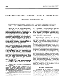 Gamma-Linolenic Acid Treatment of Rheumatoid Arthritis