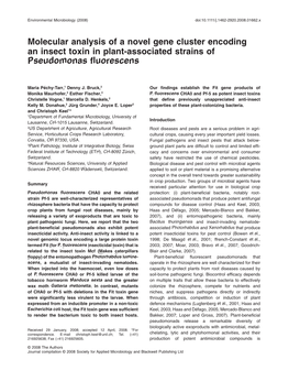 Molecular Analysis of a Novel Gene Cluster Encoding an Insect Toxin in Plant-Associated Strains of Pseudomonas ﬂuorescens