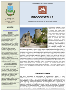 BROCCOSTELLA Provincia Frosinone Ambiente Collinare Realizzato Grazie All’Interesse Del Camper Club Cassino 480 S.L.M