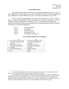 FCC Form 312 Exhibit E November 2019 Ownership Interests This Application and Other Concurrently Filed Companion Applications O