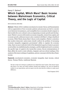 Basic Income Between Mainstream Economics, Critical Theory, and the Logic of Capital