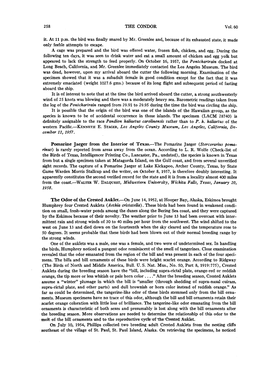 The Odor of the Crested Auklet.-0X1 June 14, 1952,At Hooper Bay, Alaska, Eskimosbrought Humphrey Four Crested Auklets (Aethia Cristatella)