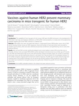 Vaccines Against Human HER2 Prevent Mammary Carcinoma in Mice Transgenic for Human HER2