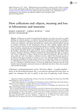 How Collections End: Objects, Meaning and Loss in Laboratories and Museums